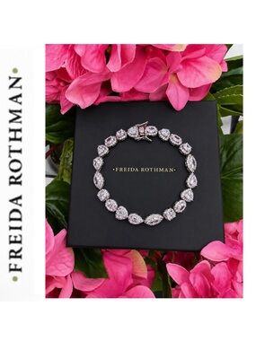 Freida Rothman Vault Rhodium Multi-Shape CZ Pavé Halo Bracelet